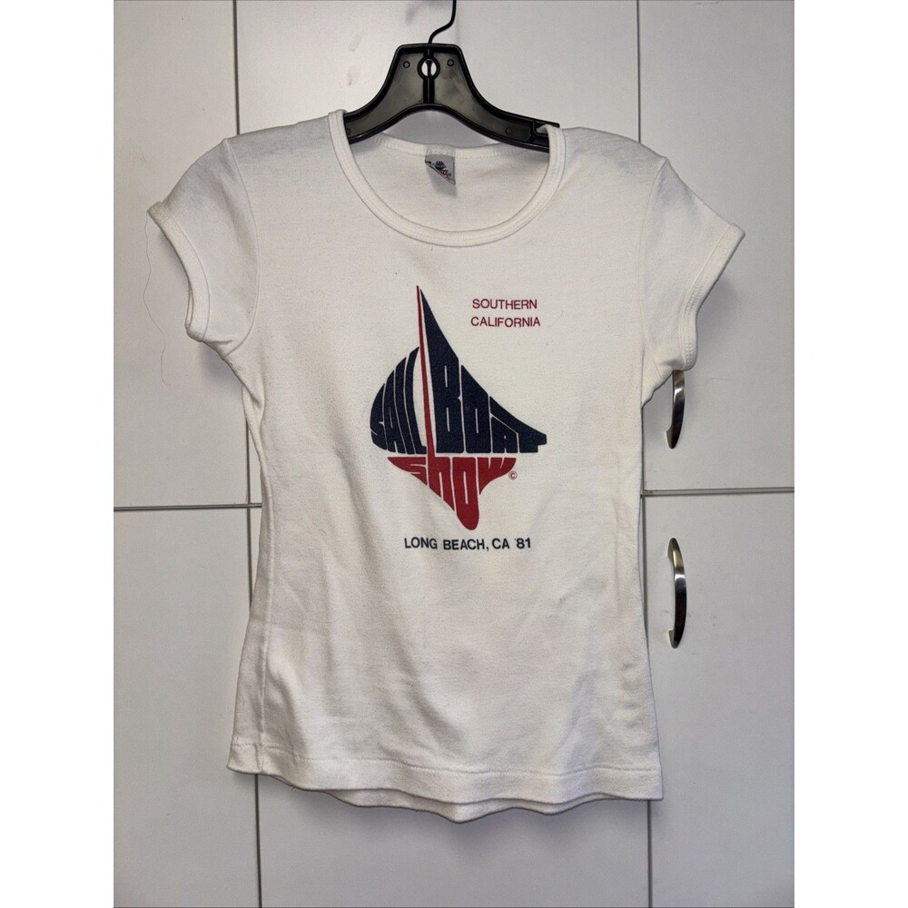 Stedman Women T Shirt L Sailboat Show Long Beach Ca Sailing USA White Vintage